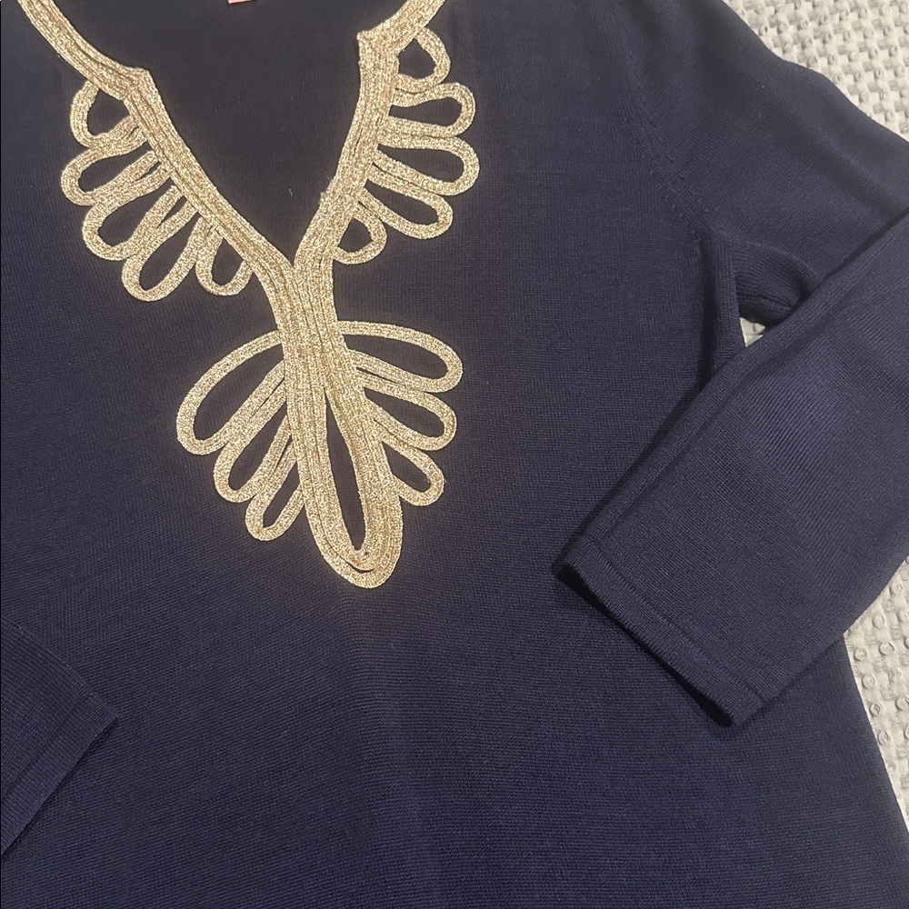Lilly Pulitzer Navy Blue and Gold Sweater Dress - Picture 3 of 3